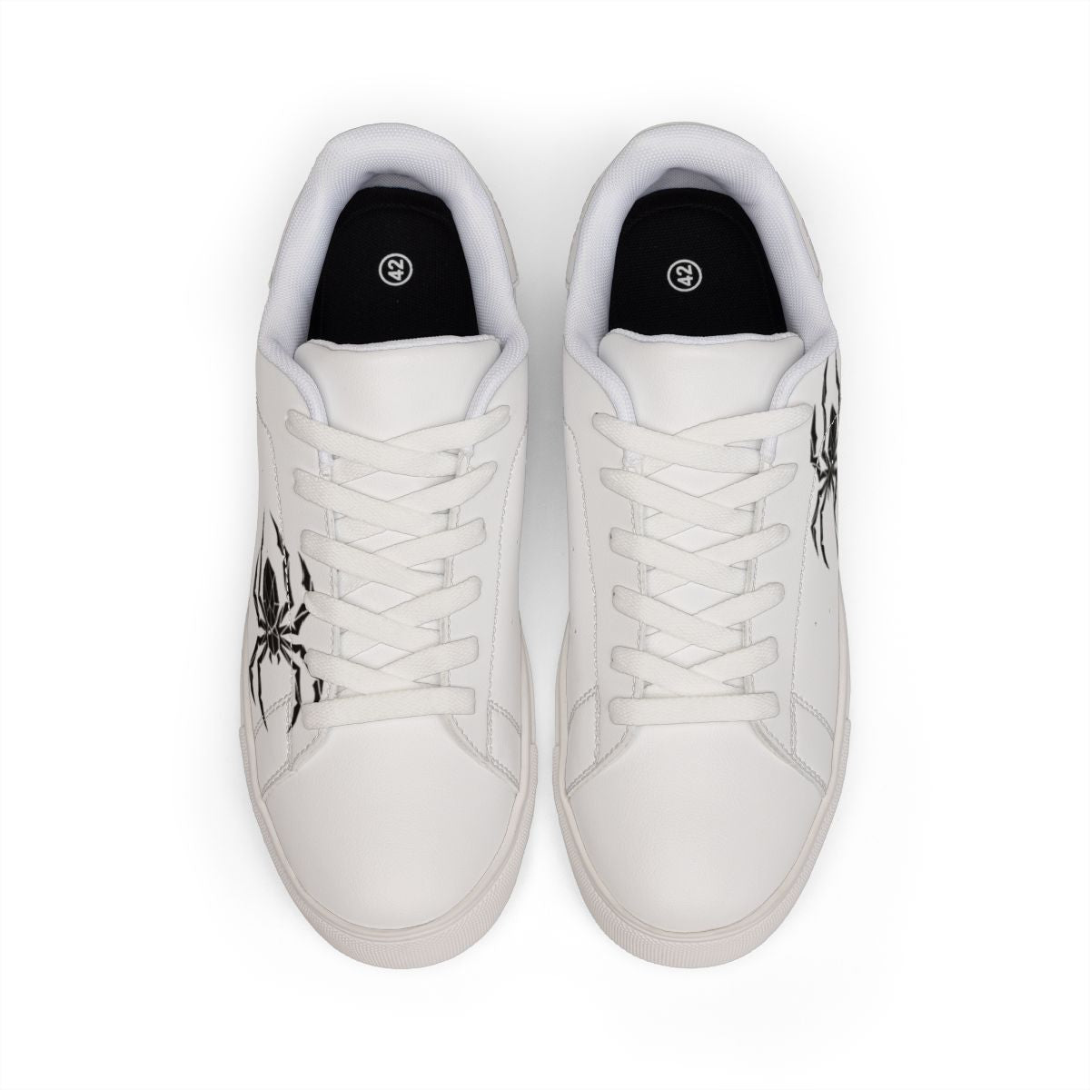 Spider Sneakers — White & Black Low-Top with Spider Graphic