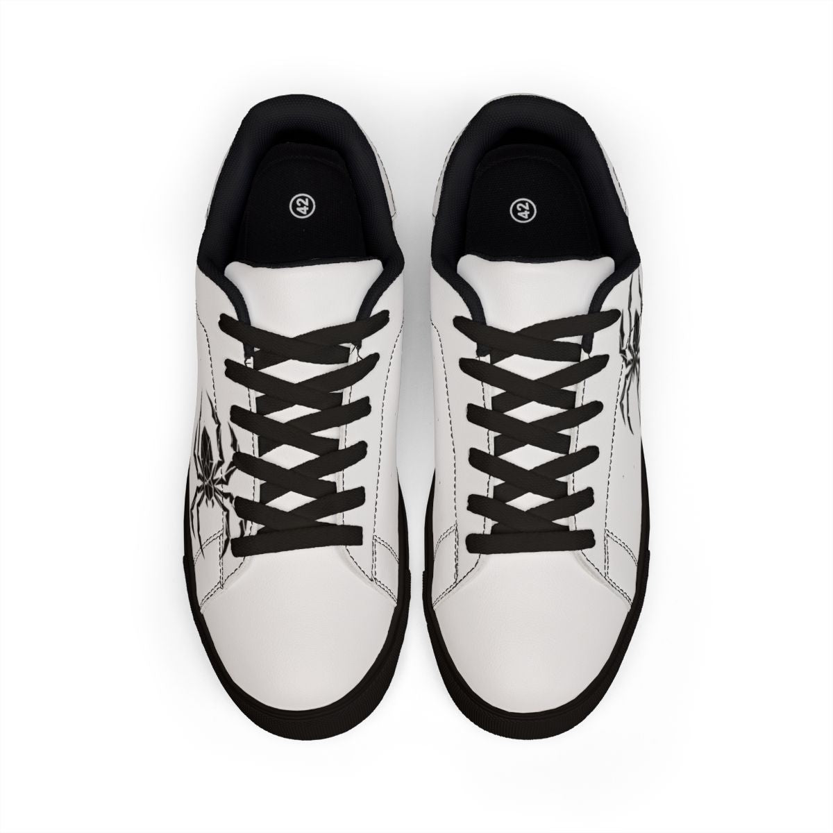 Spider Sneakers — White & Black Low-Top with Spider Graphic