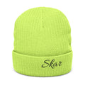 Embroidered Skar Ribbed Knit Beanie — Cuffed Winter Hat