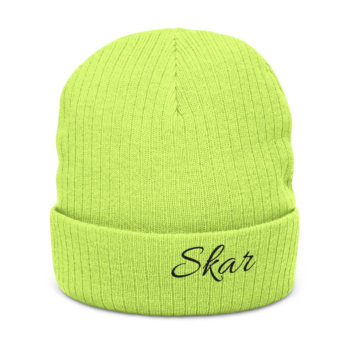 Embroidered Skar Ribbed Knit Beanie — Cuffed Winter Hat