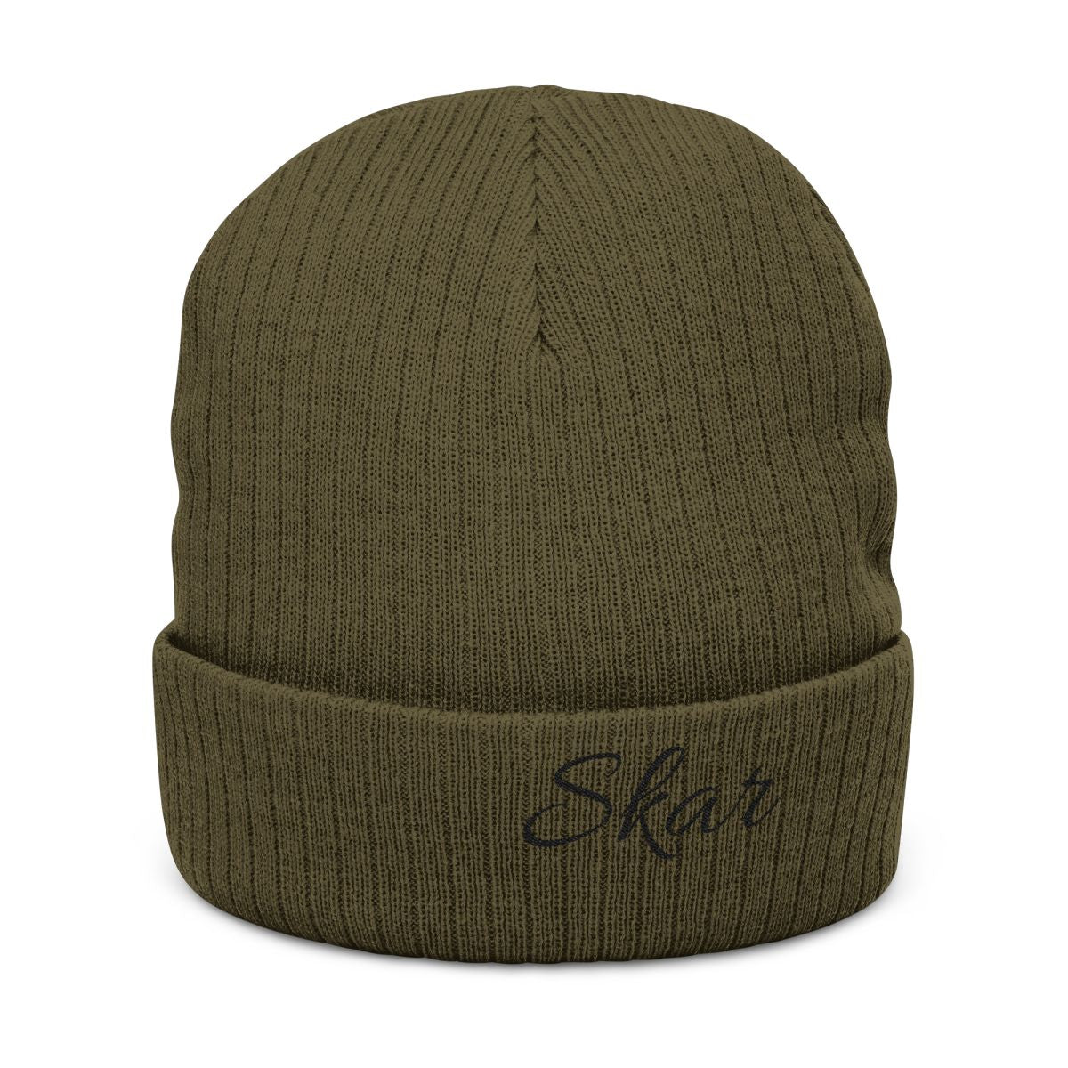 Embroidered Skar Ribbed Knit Beanie — Cuffed Winter Hat